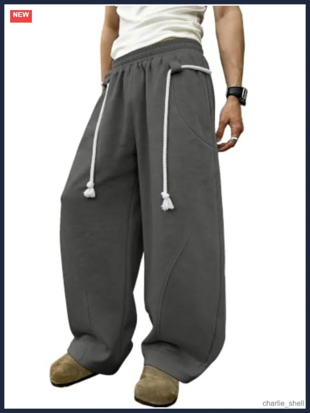 Men's Baggy Barrel Sweatpants Wide Leg Rope Design Pant